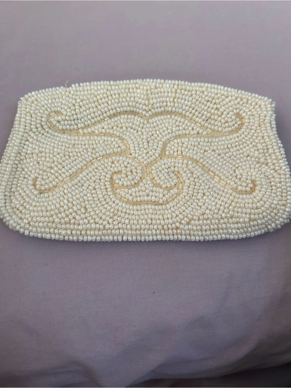 Pearl Beaded Evening Clutch - Cream